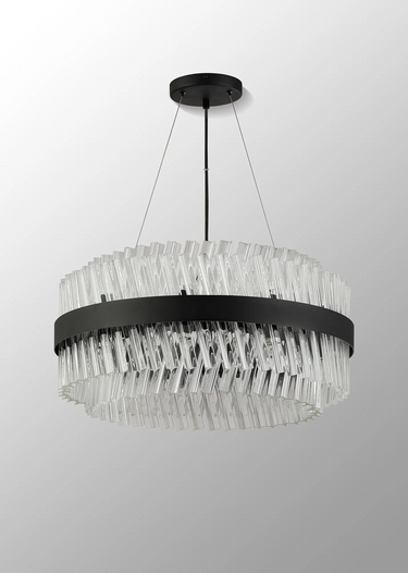 Exolon 18 Light 60cm Pendant, Satin Black Finish with Clear Sculpted Glass