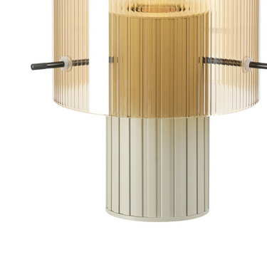 Madison Small Table Lamp, Beige Stone with Narrow Ribbed Amber Glass