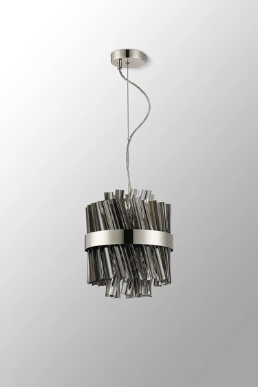 Exolon 6 Light 25cm Pendant, Polished Nickel Finish with Smoked Sculpted Glass
