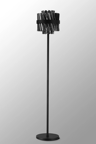 Exolon 8 Light Floor Lamp, Satin Black Finish with Smoked Sculpted Glass