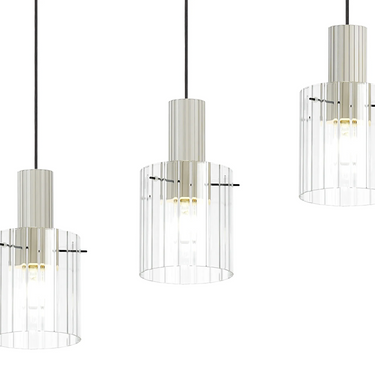 Madison Linear 4 Light, Beige Stone with Wide Ribbed Clear Glass