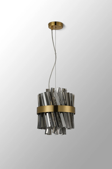 Exolon 6 Light 25cm Pendant, Brass Finish with Smoked Sculpted Glass