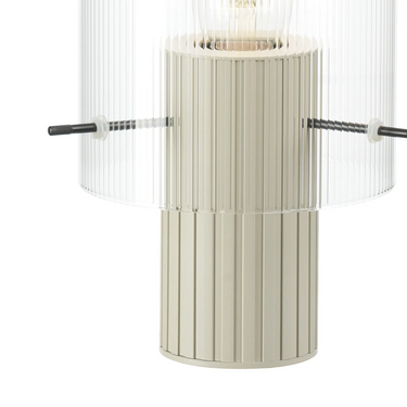 Madison Small Table Lamp, Beige Stone with Narrow Ribbed Clear Glass
