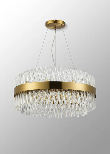 Exolon 18 Light 60cm Pendant, Brass Finish with Clear Sculpted Glass