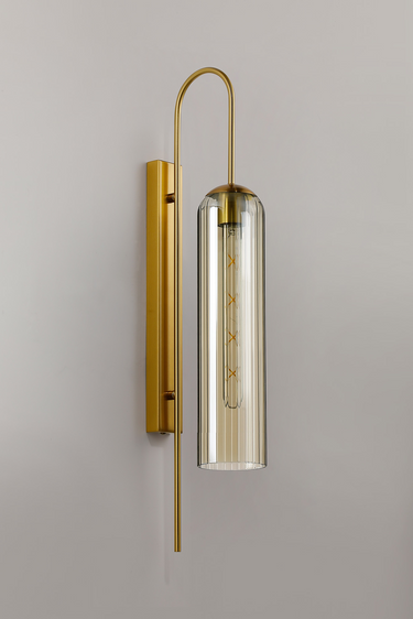 Callow Wall Light Brass Gold with Cognac Glass