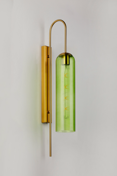 Callow Wall Light Brass Gold with Green Glass
