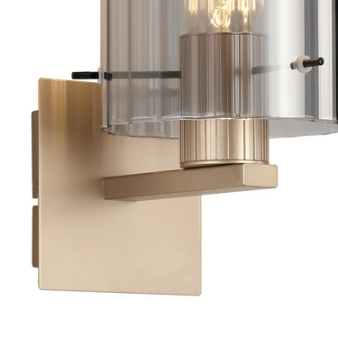 Madison Single Wall Light, Light Gold with Wide Ribbed Smoked Glass
