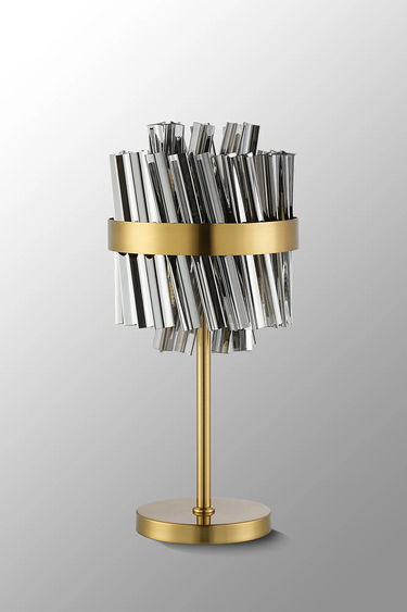 Exolon 6 Light Table Lamp, Brass Finish with Smoked Sculpted Glass