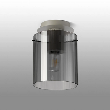 Madison Single Flush, Beige Stone with Narrow Ribbed Smoked Glass