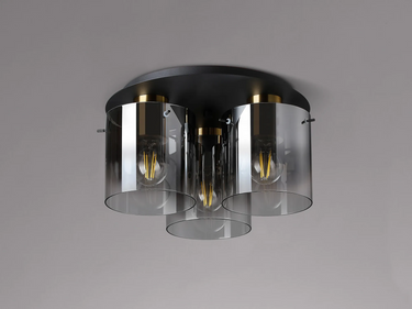 Manhattan 3 Light Flush in Brass with Smoked Ombre Glass
