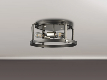 Quincy 3 Light Flush, Pewter and Polished Nickel