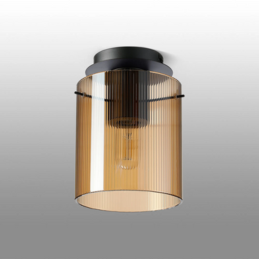 Madison Single Flush, Dark Grey with Narrow Ribbed Amber Glass