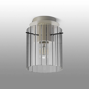 Madison Single Flush, Beige Stone with Wide Ribbed Clear Glass