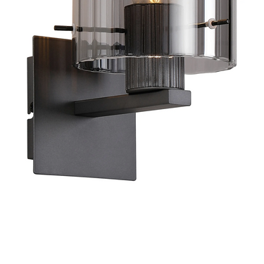 Madison Single Wall Light, Dark Grey with Wide Ribbed Smoked Glass