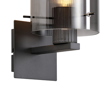 Madison Single Wall Light, Dark Grey with Narrow Ribbed Smoked Glass