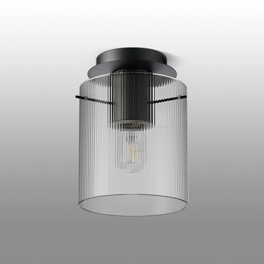 Madison Single Flush, Dark Grey with Narrow Ribbed Clear Glass