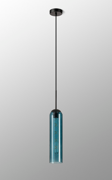 Callow Single Pendant Satin Black with Blue Glass