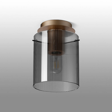 Madison Single Flush, Light Gold with Narrow Ribbed Smoked Glass
