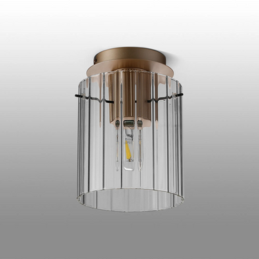 Madison Single Flush, Light Gold with Wide Ribbed Clear Glass