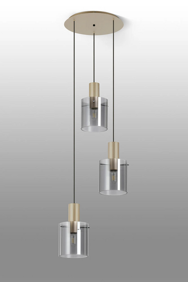 Madison Spiral 3 Light, Light Gold with Narrow Ribbed Smoked Glass