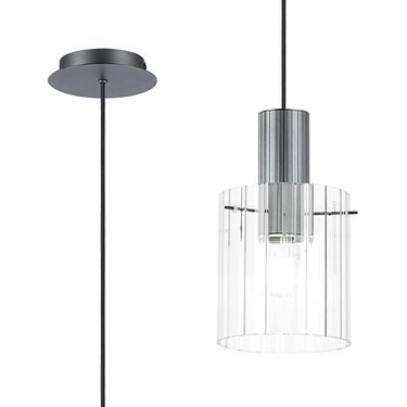 Madison Single Pendant, Dark Grey with Wide Ribbed Clear Glass