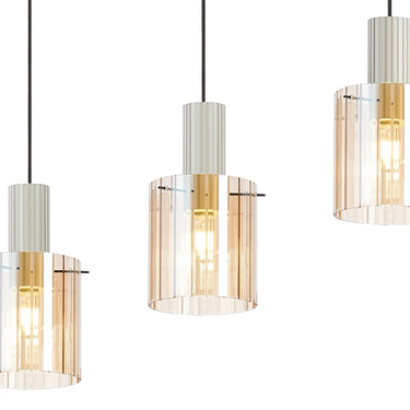 Madison Linear 4 Light, Beige Stone with Wide Ribbed Amber Glass