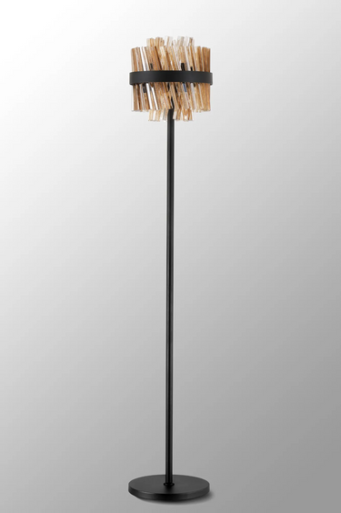 Exolon 8 Light Floor Lamp, Satin Black Finish with Amber Sculpted Glass