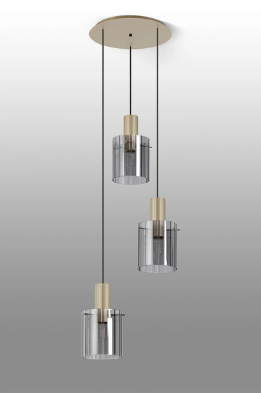 Madison Spiral 3 Light, Light Gold with Wide Ribbed Smoked Glass