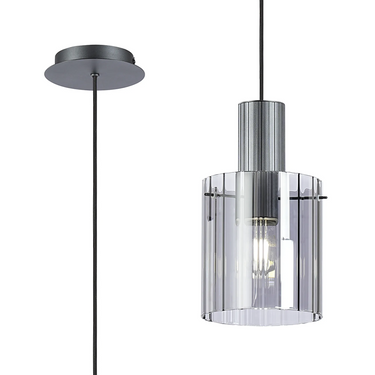 Madison Single Pendant, Dark Grey with Wide Ribbed Smoked Glass