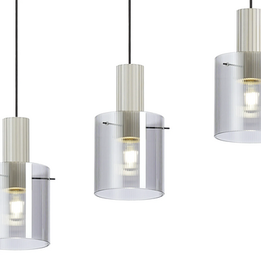 Madison Linear 4 Light, Beige Stone with Narrow Ribbed Smoked Glass