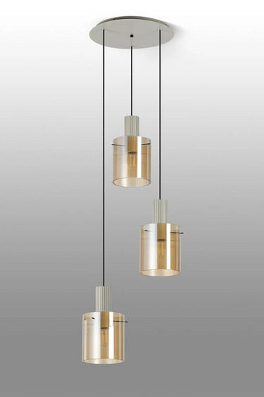 Madison Spiral 3 Light, Beige Stone with Narrow Ribbed Amber Glass