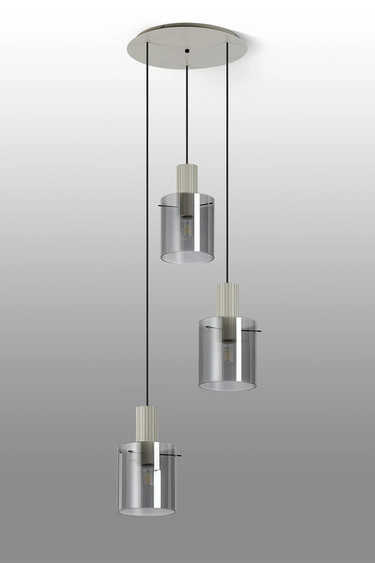 Madison Spiral 3 Light, Beige Stone with Narrow Ribbed Smoked Glass