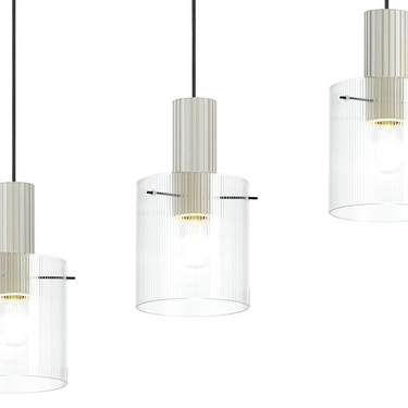 Madison Linear 4 Light, Beige Stone with Narrow Ribbed Clear Glass