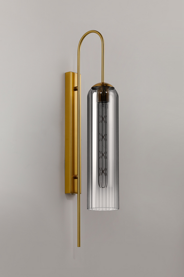 Callow Wall Light Brass Gold with Smoke Fade Glass
