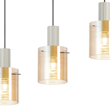 Madison Linear 4 Light, Beige Stone with Narrow Ribbed Amber Glass