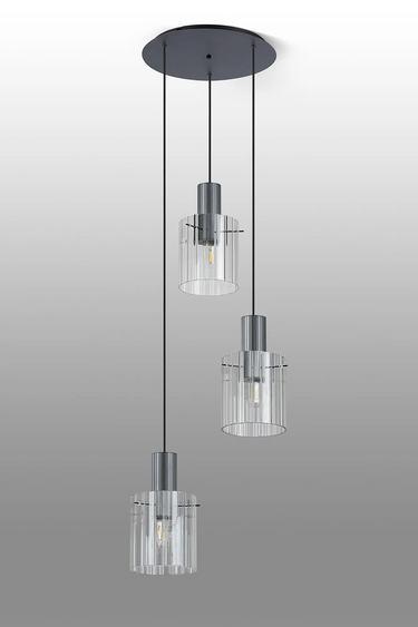 Madison Spiral 3 Light, Dark Grey with Wide Ribbed Clear Glass