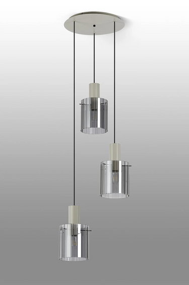Madison Spiral 3 Light, Beige Stone with Wide Ribbed Smoked Glass
