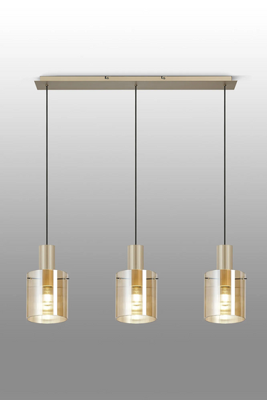Madison Linear 3 Light, Light Gold with Narrow Ribbed Amber Glass