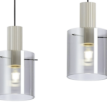Madison Linear 3 Light, Beige Stone with Narrow Ribbed Smoked Glass