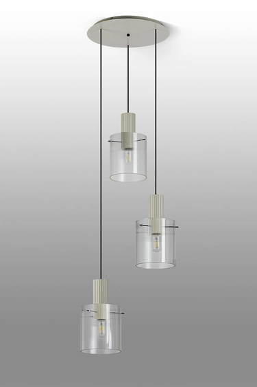 Madison Spiral 3 Light, Beige Stone with Narrow Ribbed Clear Glass
