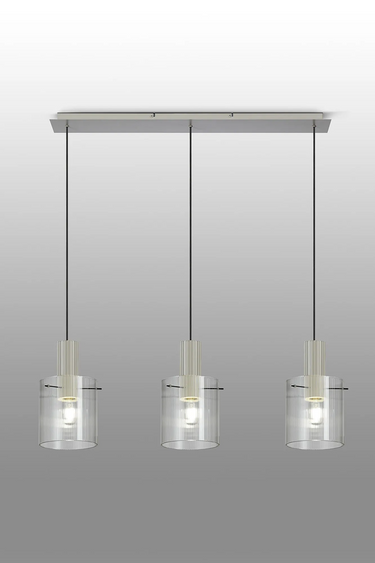 Madison Linear 3 Light, Beige Stone with Narrow Ribbed Clear Glass