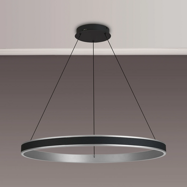 Tanner 80cm Round LED Pendant, Black & Brushed Antique Silver
