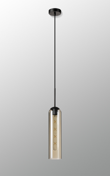Callow Single Pendant Satin Black with Cognac Glass