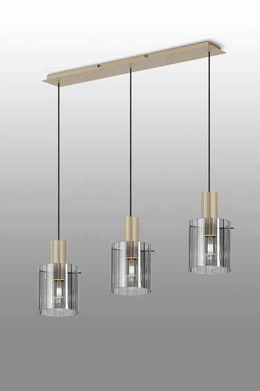 Madison Linear 3 Light, Light Gold with Wide Ribbed Smoked Glass