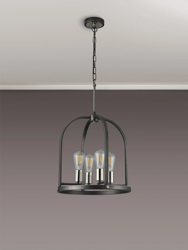 Quincy 4 Light Pendant/Semi Flush, Pewter and Polished Nickel