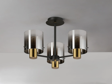 Manhattan 3 Light Semi Flush in Brass with Smoked Ombre Glass