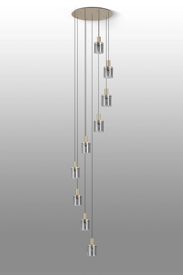 Madison 9 Light Pendant, Light Gold with Narrow Ribbed Smoked Glass