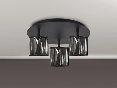 Miles 35cm Round 3 Light Flush, Sand Black with Smoked Crystal