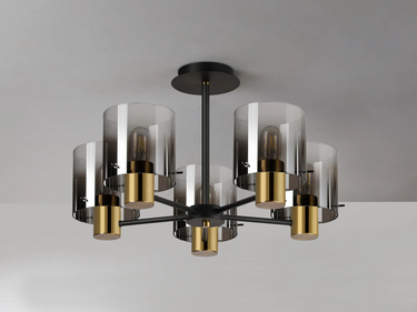 Manhattan 5 Light Semi Flush in Brass with Smoked Ombre Glass