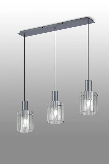 Madison Linear 3 Light, Dark Grey with Wide Ribbed Clear Glass